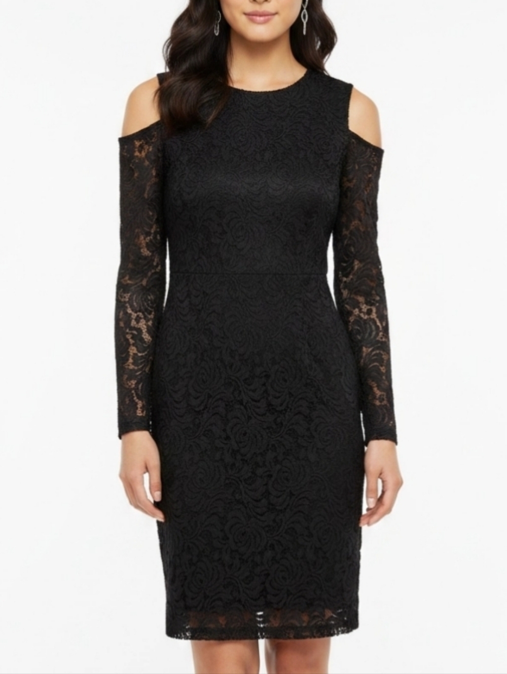Marina Womens Dress Sz 14 Black Lace Cold Shoulders Long Sleeve Evening Wedding